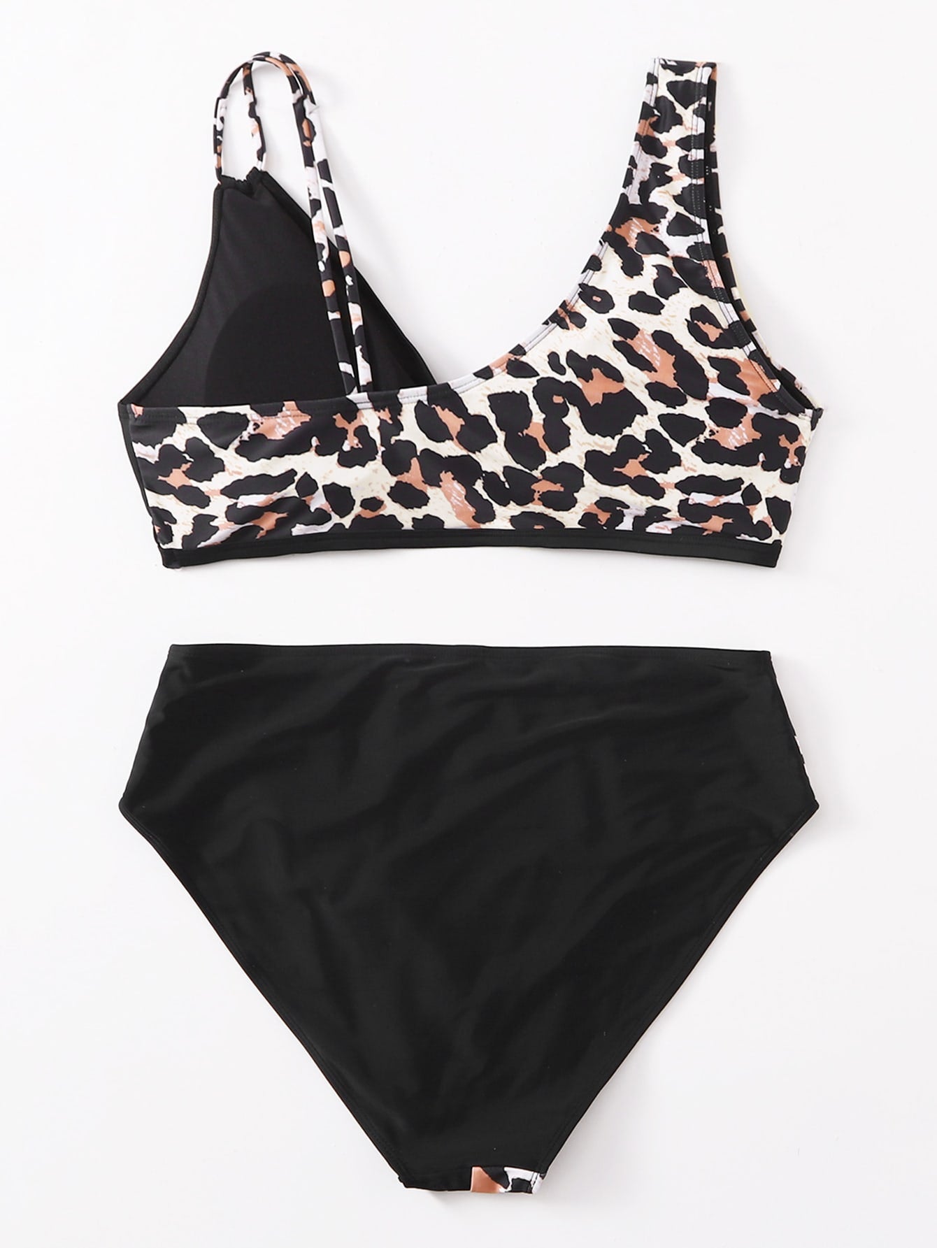 Leopard Print Fashion Two-Piece High Waist Swimsuit Plus Size Swimwear back details