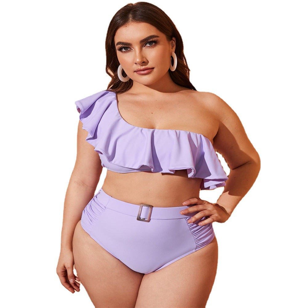 one-shoulder purple swimsuit