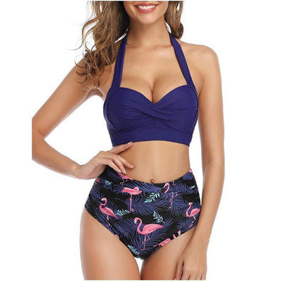 Upopby Retro Two-Piece Swimsuit Halter High Waist Bikini purple