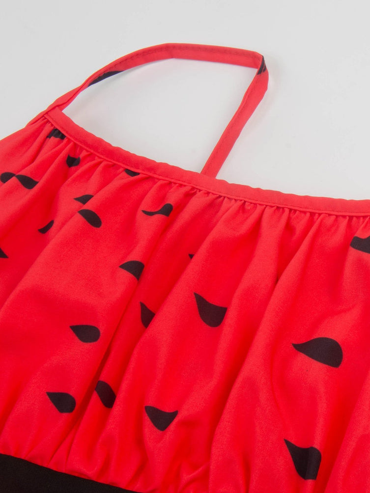 Rotes 1950er Wassermelonen-Patchwork-Kleid