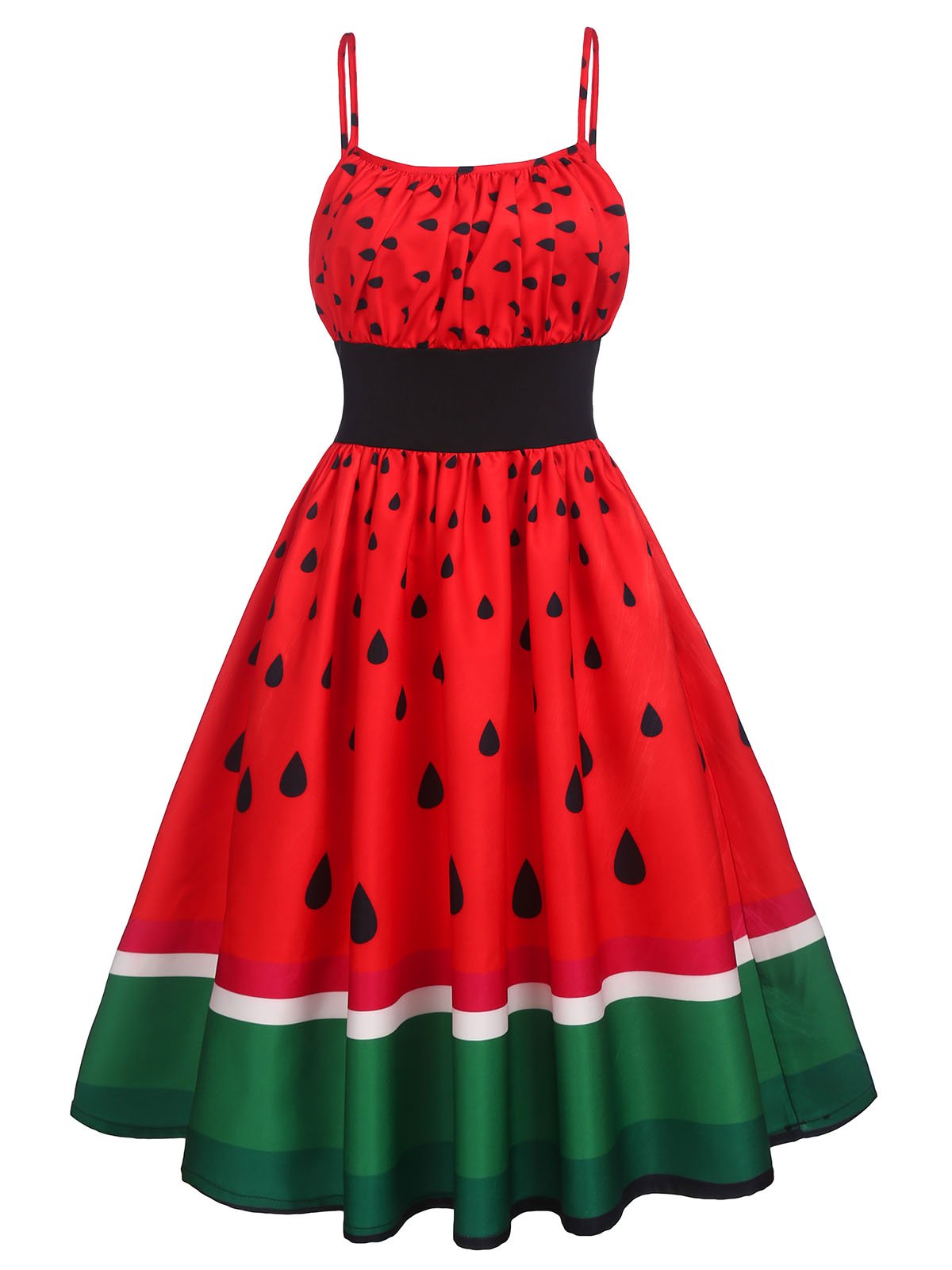 Красное платье в стиле пэчворк с арбузом 1950-х годов