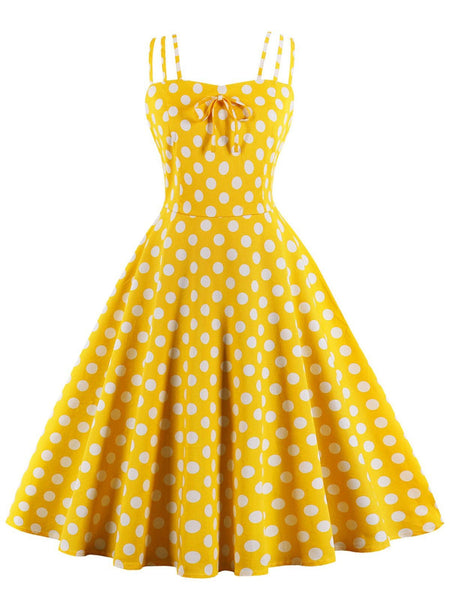 Robe à pois à bretelles spaghetti des années 1950