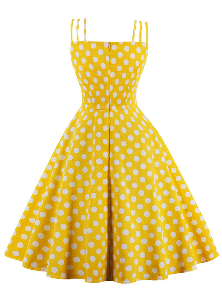 1950er Jahre Spaghettiträger Polka Dot Kleid