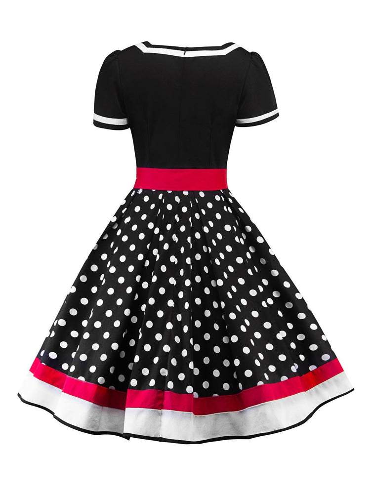1950er Patchworkkleid mit Polka Dots und Gürtel