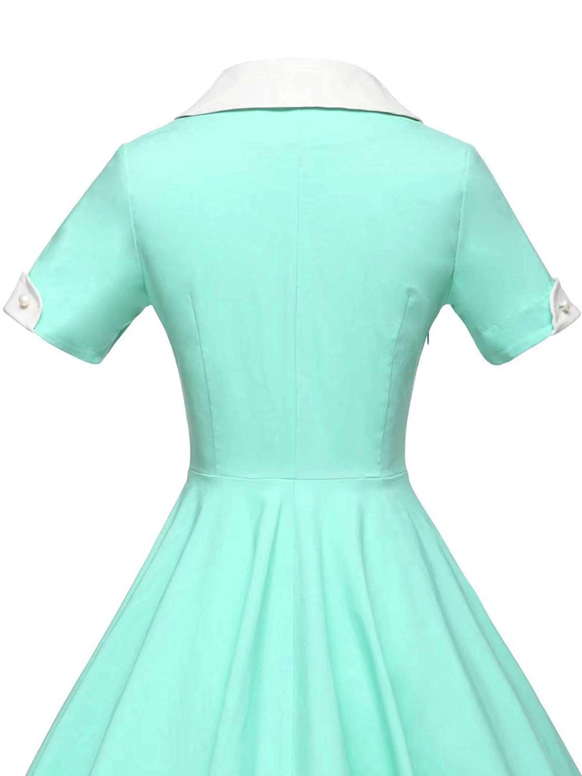 1950s Solid Turnndown Collar Swing Dress