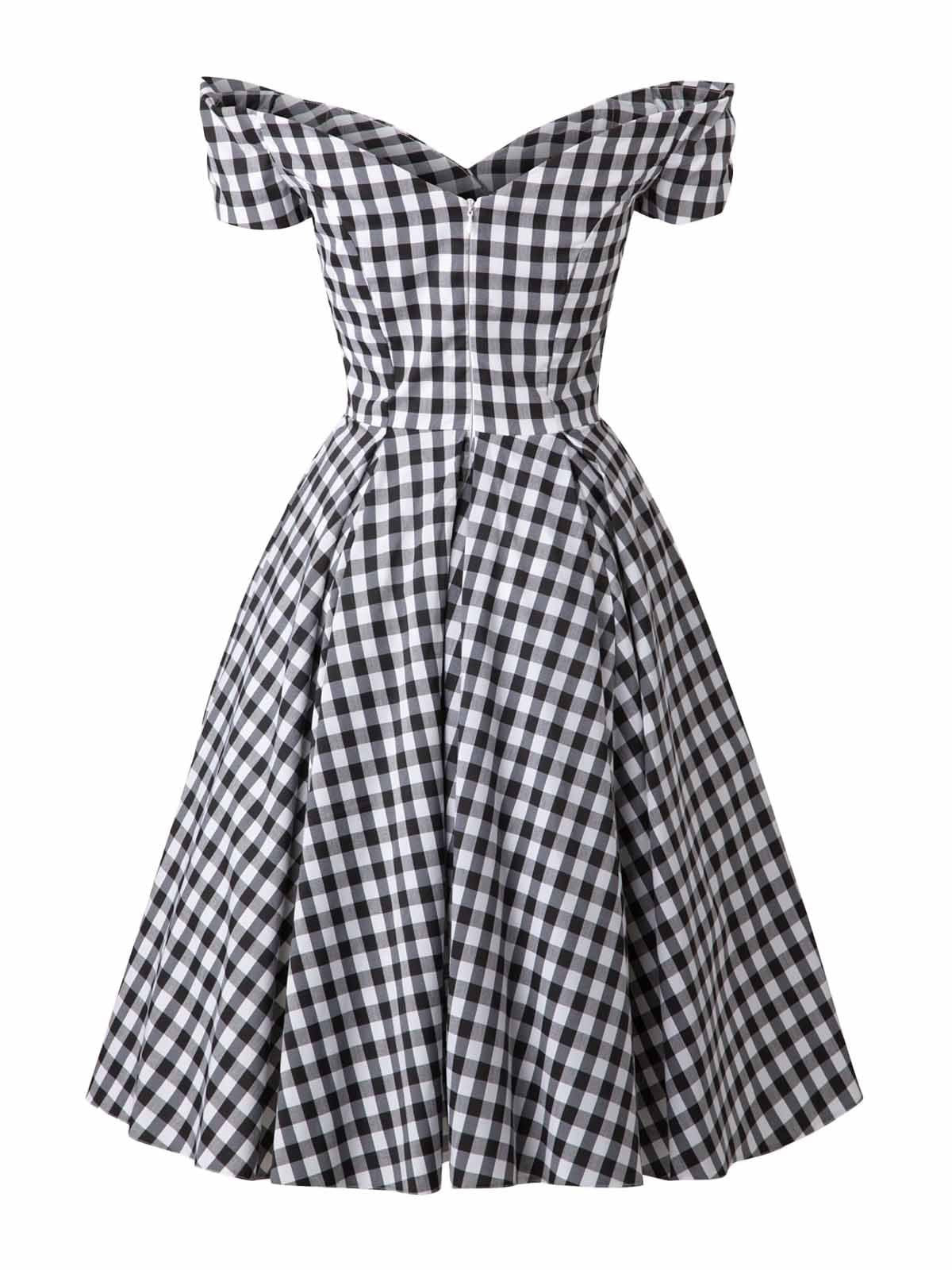 Черное свободное платье в клетку 1950-х годов