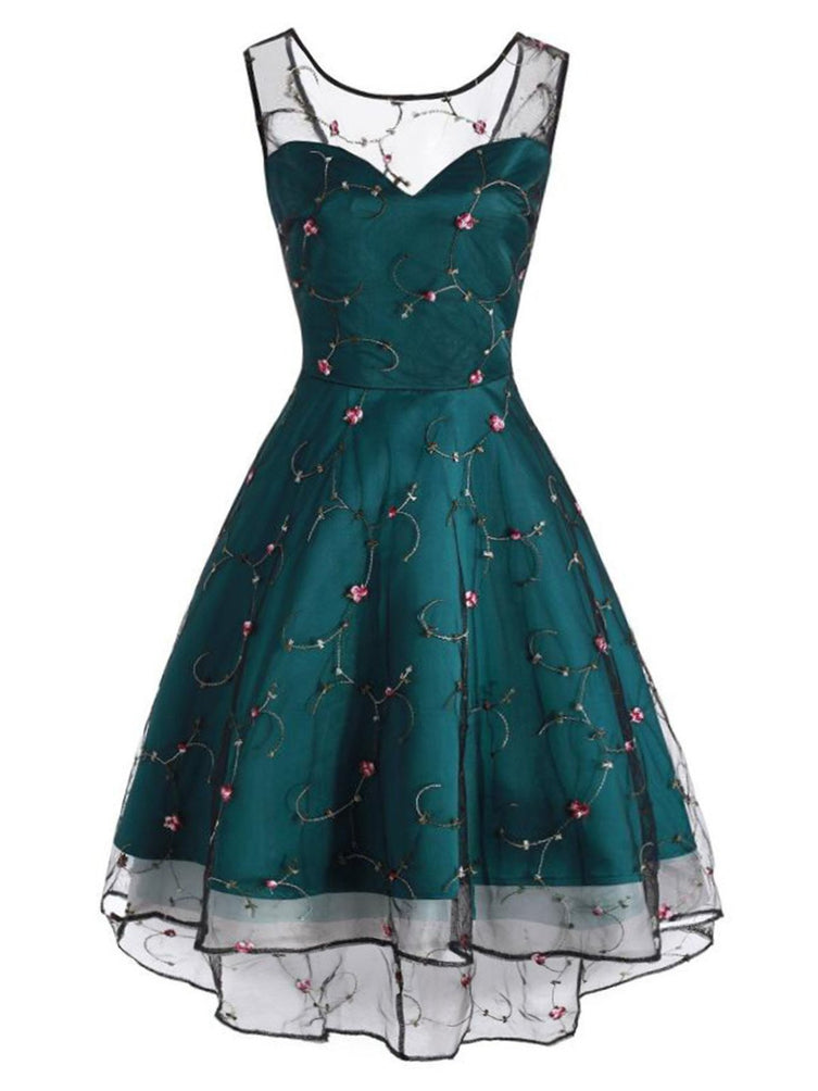 Сетчатое платье хай-лоу 1950-х годов со шнуровкой на спине