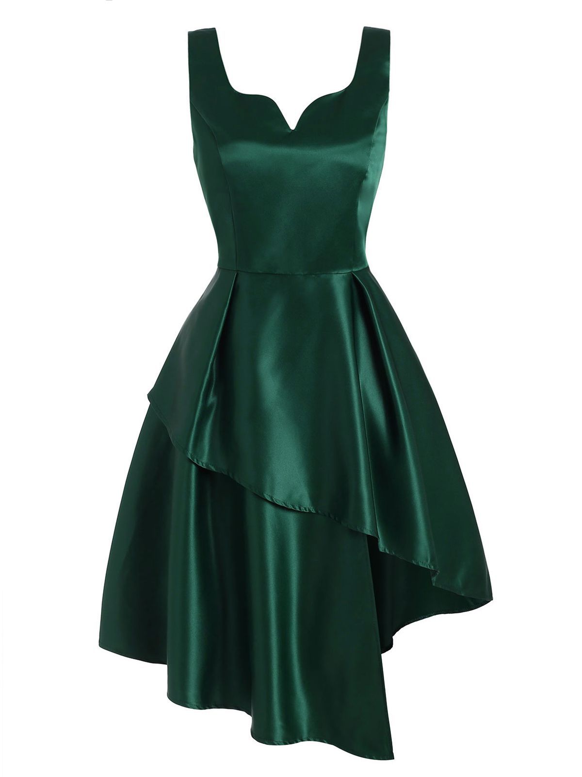 Темно-зеленое свободное платье 1950-х годов Hi-Lo