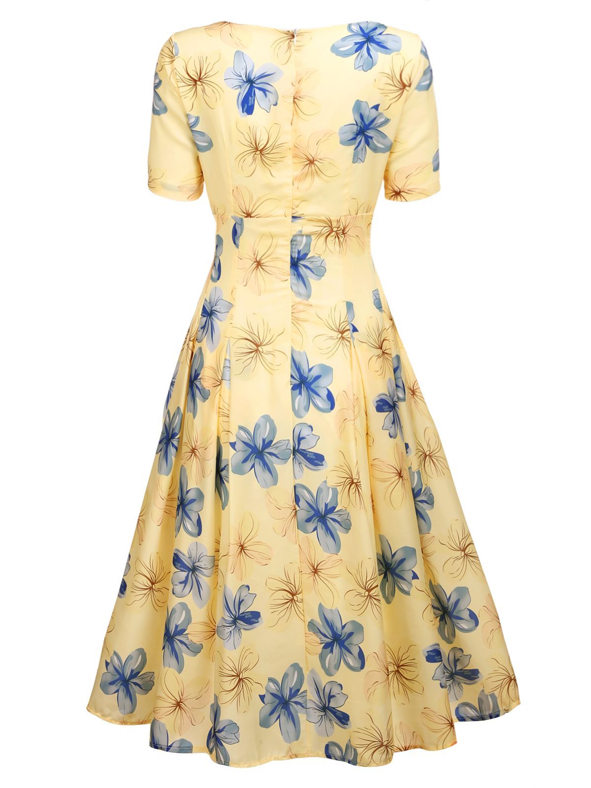 Желтое кружевное свободное платье 1950-х годов с цветочным рисунком