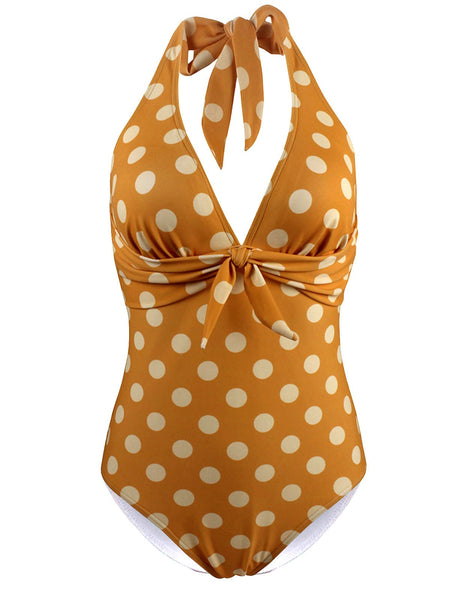 Upopby Halter Polka Dot Slim One-Piece Swimsuit