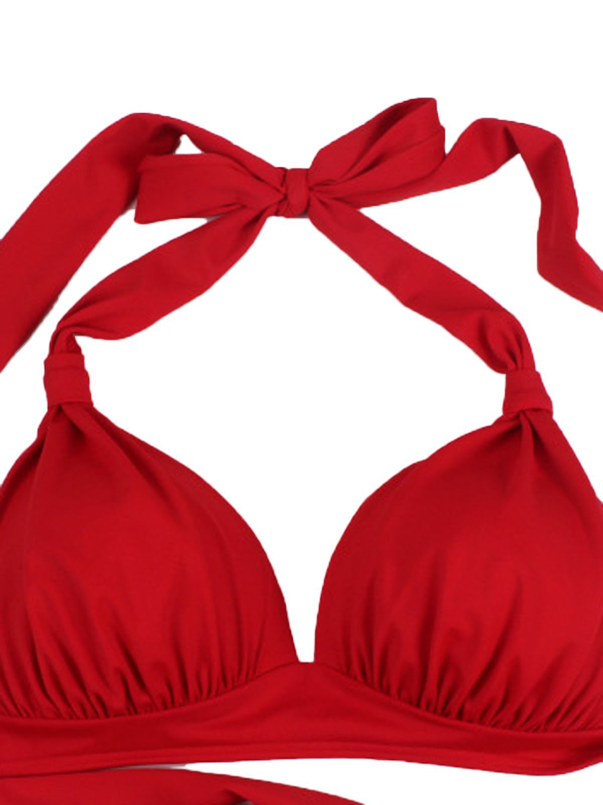 Upopby Polka Dot Pleated Halter Bikini Plus Size Swimsuit top details