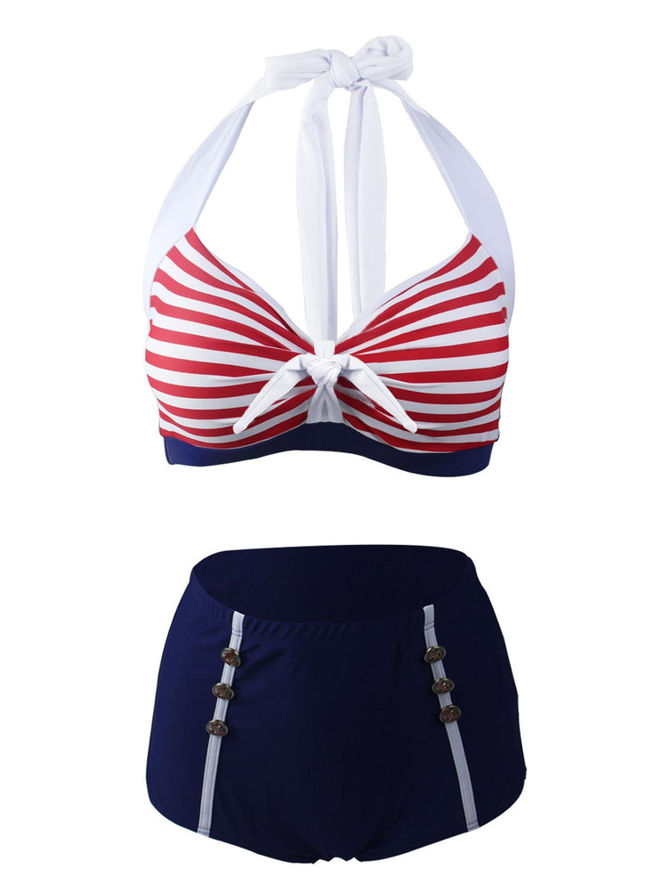 Upopby Navy Red Stripe Halter Bikini
