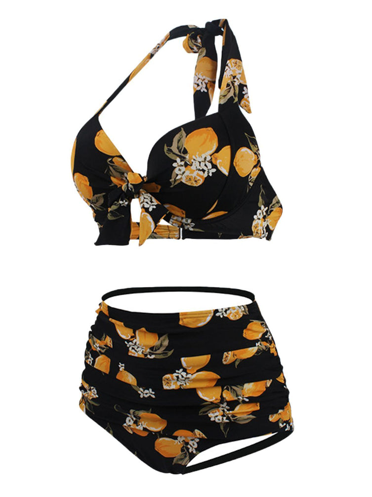 Upopby Halter Lemon Bow Plissee-Bikini