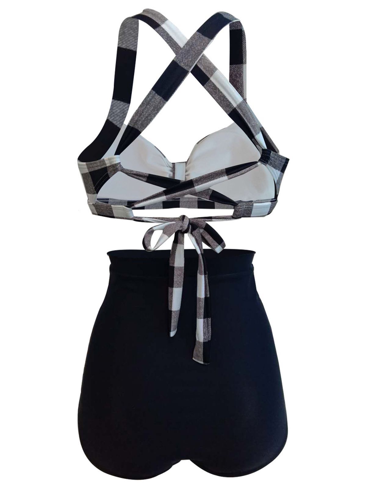 Upopby Plaid Solid Swimsuit High Waist Bikini back details
