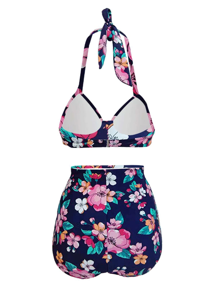 Upopby Retro Halter High Waist Bikini Swimsuit back design details