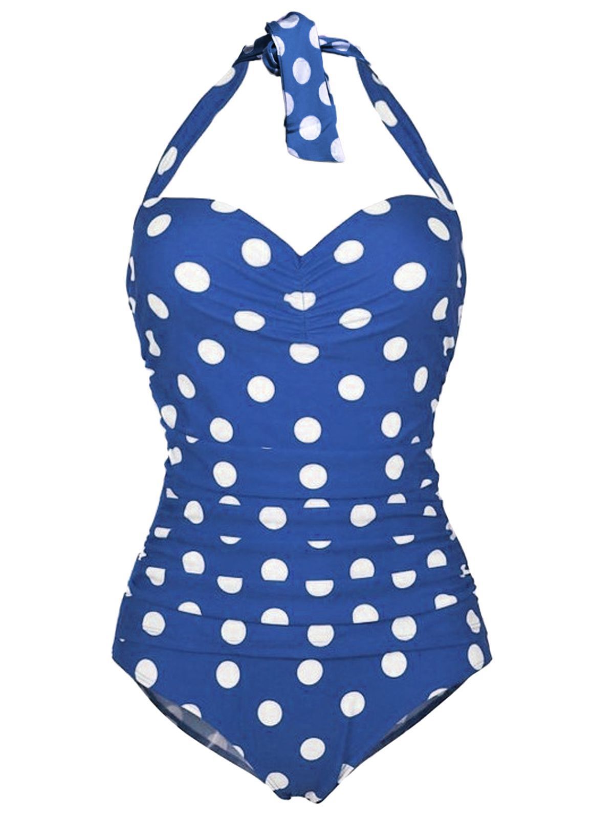 Upopby Halter Polka Dot blue One-Piece Swimsuit