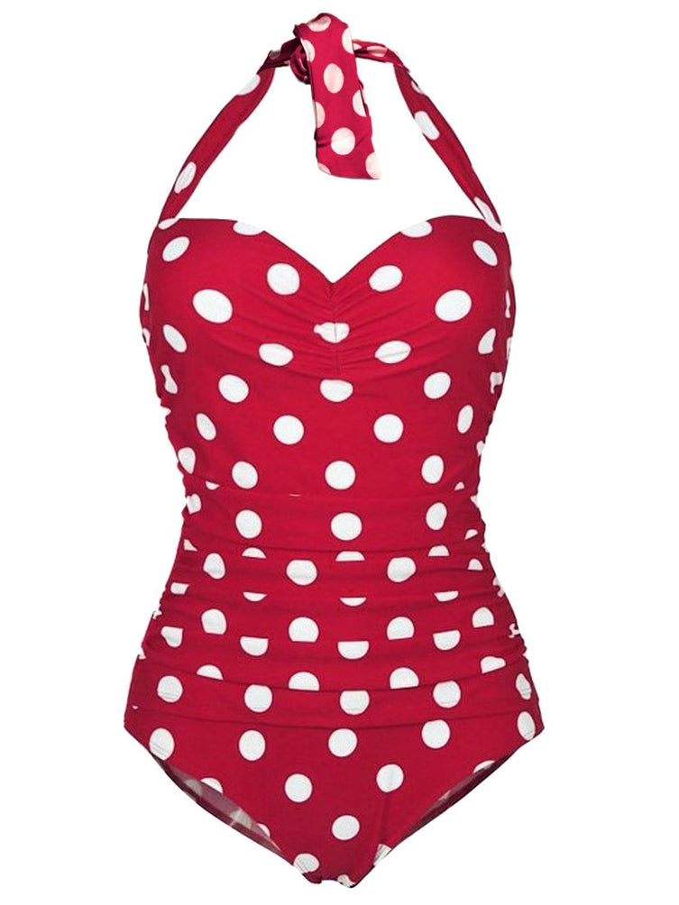 Upopby Halter Polka Dot red One-Piece Swimsuit
