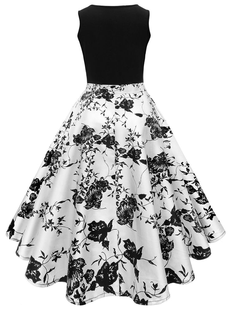 Robe trapèze à fleurs noire des années 1950