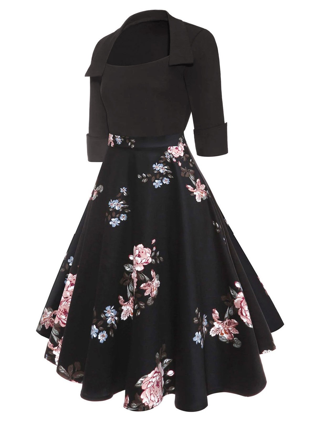 Платье 1950-х годов в стиле пэчворк с цветочным принтом