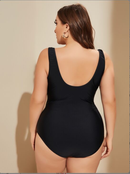 Upopby Black Hollow One-Piece Slim Swimsuit Belly Control Plus Size Swimwear
