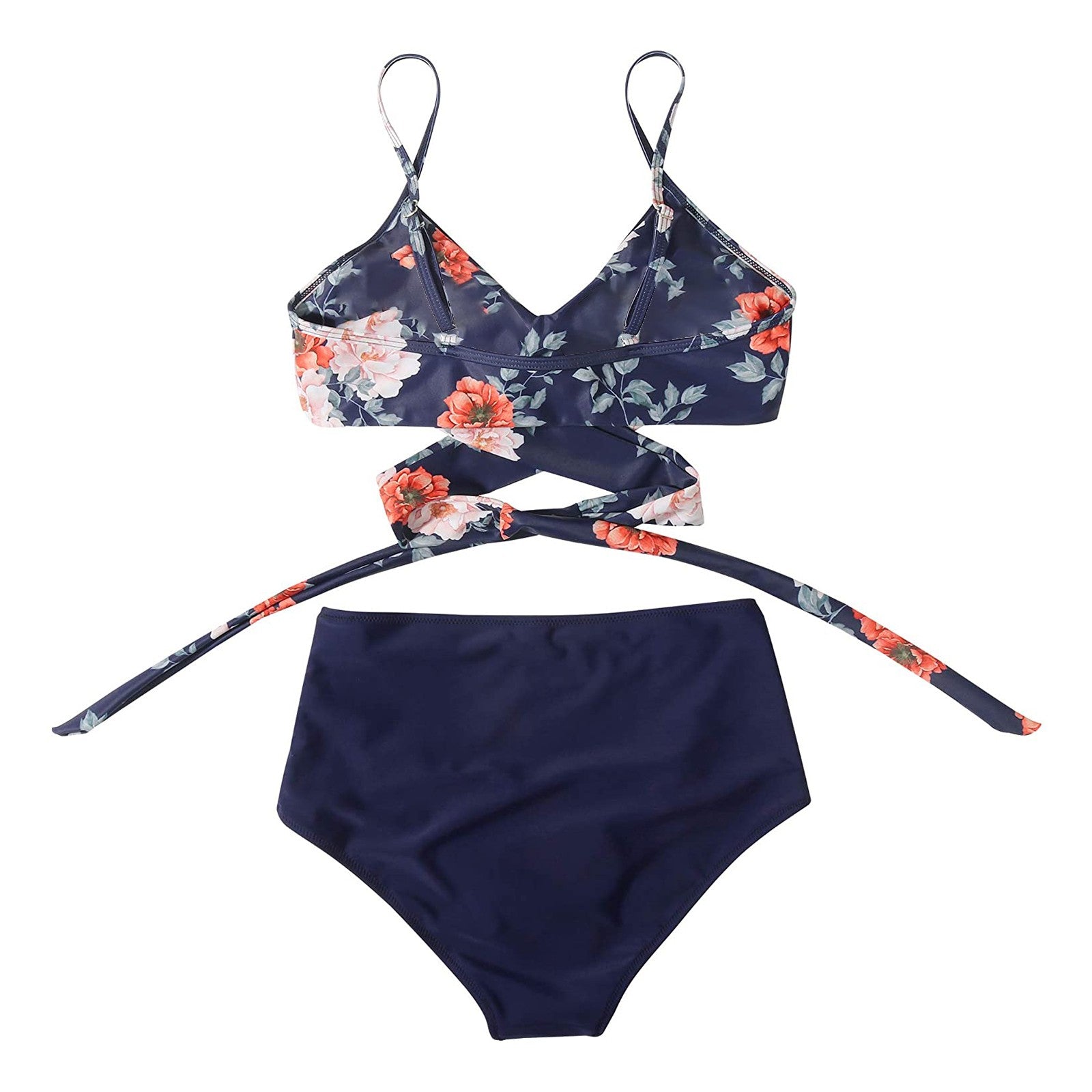 Upopby Two Pieces Flower Print High Waist Swimsuit Back Details