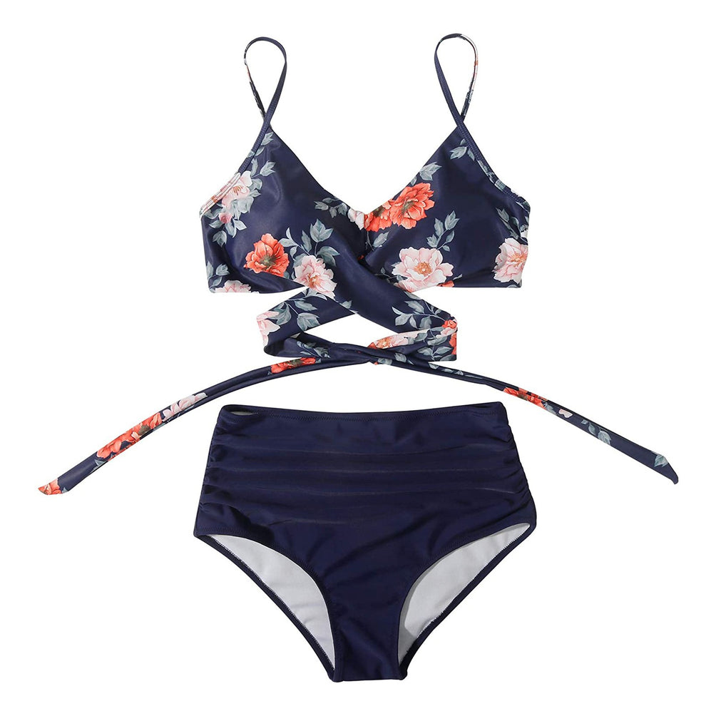 Upopby Two Pieces Flower Print High Waist Swimsuit Over View