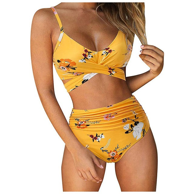 Upopby Two Pieces Flower Print High Waist Swimsuit