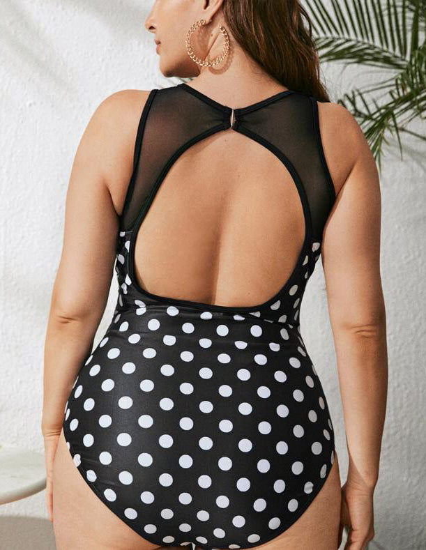 Polka Dot Hollow Belly Backless One-Piece Swimsuit back details