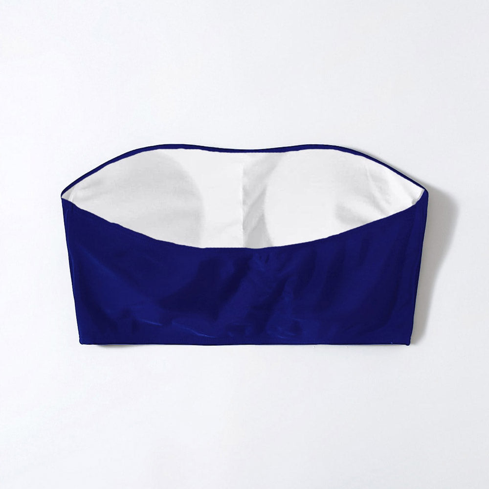 Blue bandeau swimsuit top back details
