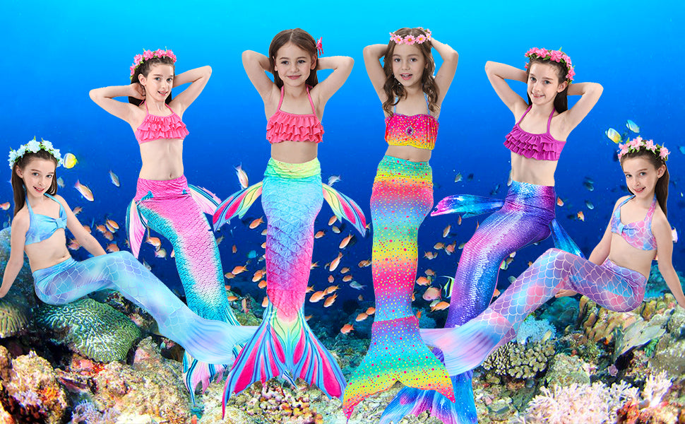 Kids Mermaid Bikini 3 Piece Set show