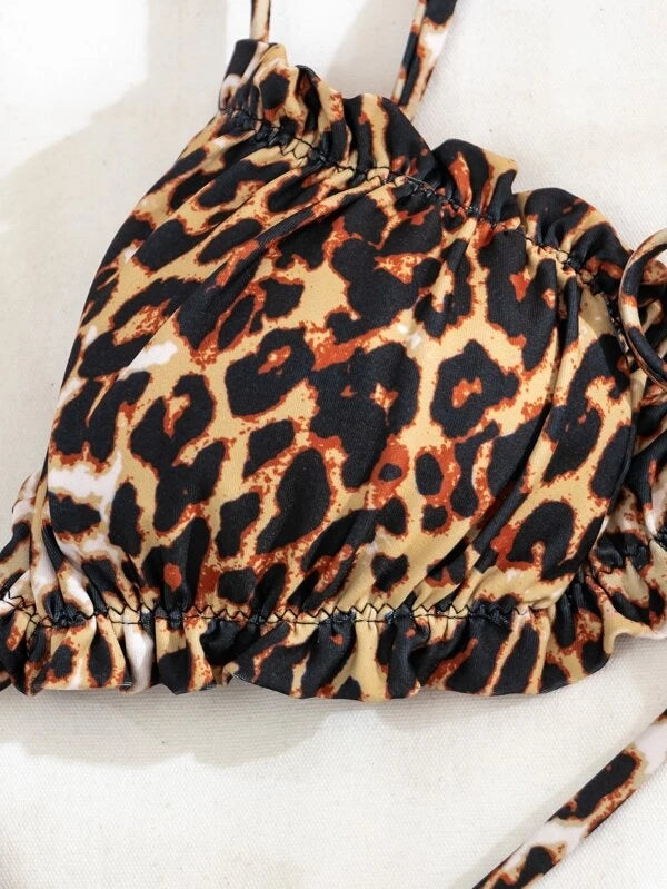 Upopby Сексуальный комплект бикини с леопардовым принтом и стрингами