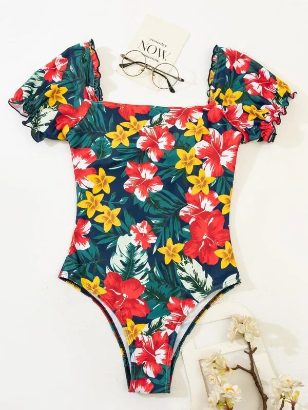 floral print on-piece swimsuit