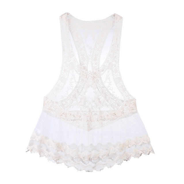 Upopby Summer Lace Up Cover-Ups Hollow Mesh Блузка