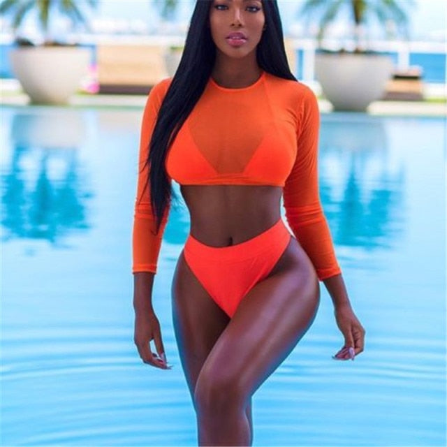 orange bikini set for women with the cover ups