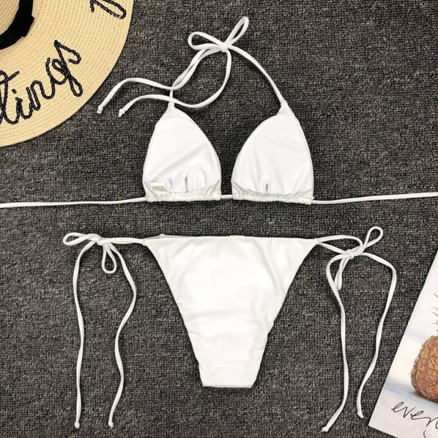 Upopby 2022 Sexy Solid String Bikini Brazilian Micro Bikini Set