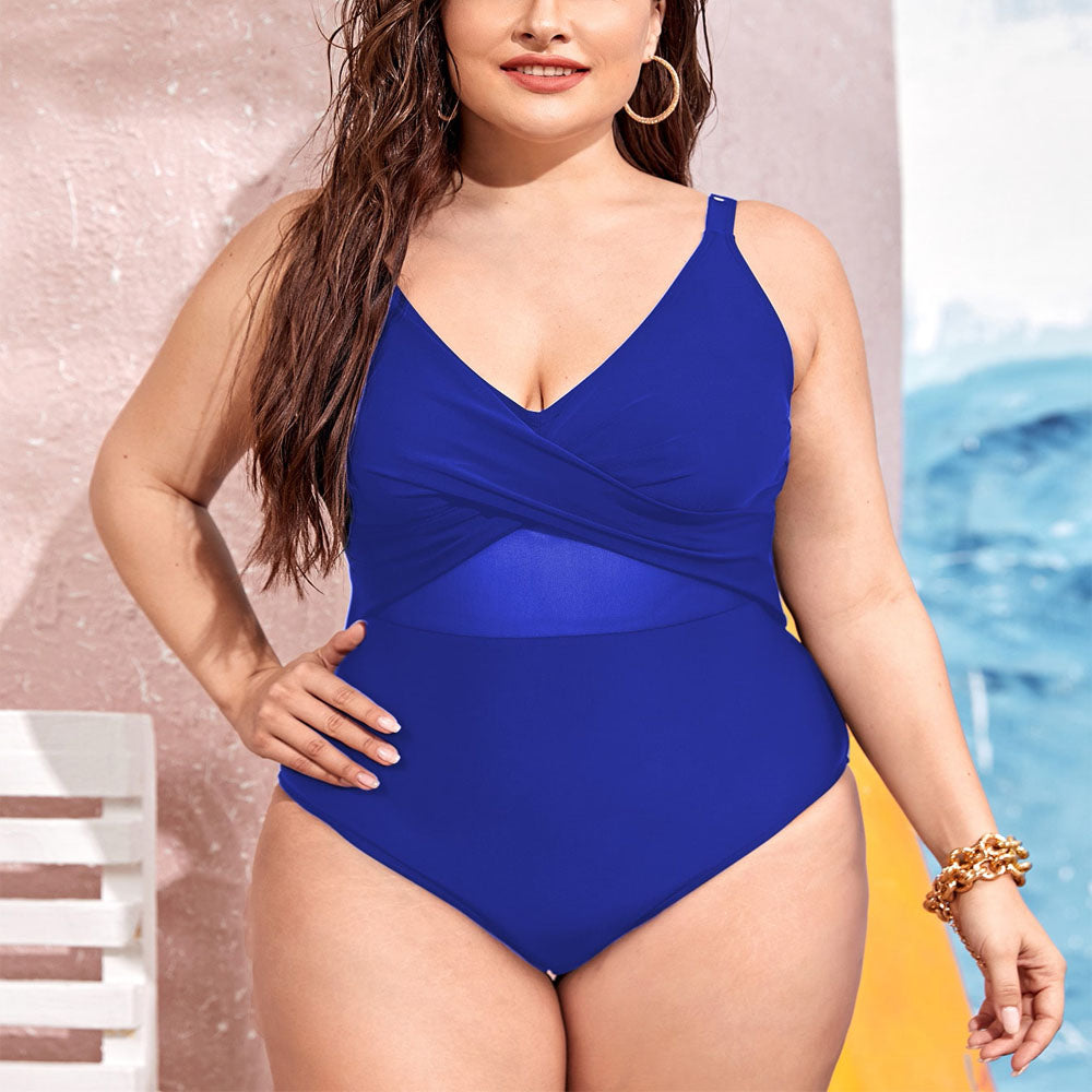 blue Cross Belly Shaping One-Piece Swimsuit Plus Size