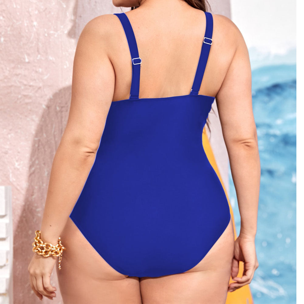 blue Cross Belly Shaping One-Piece Swimsuit Plus Size back details