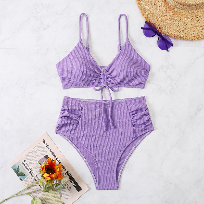 purple bikini set with high waist bikini details
