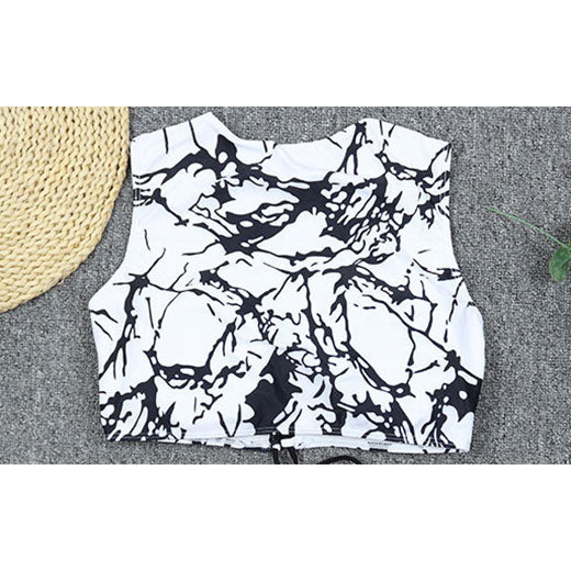 Upopby Black & White Tie Dye String High Waist Bikini Set Cover