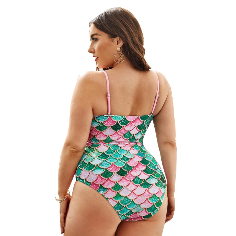 Upopby Women's Plus Size Swimsuit Mermaid Fish Scale Print One-Piece Swimsuit Back details