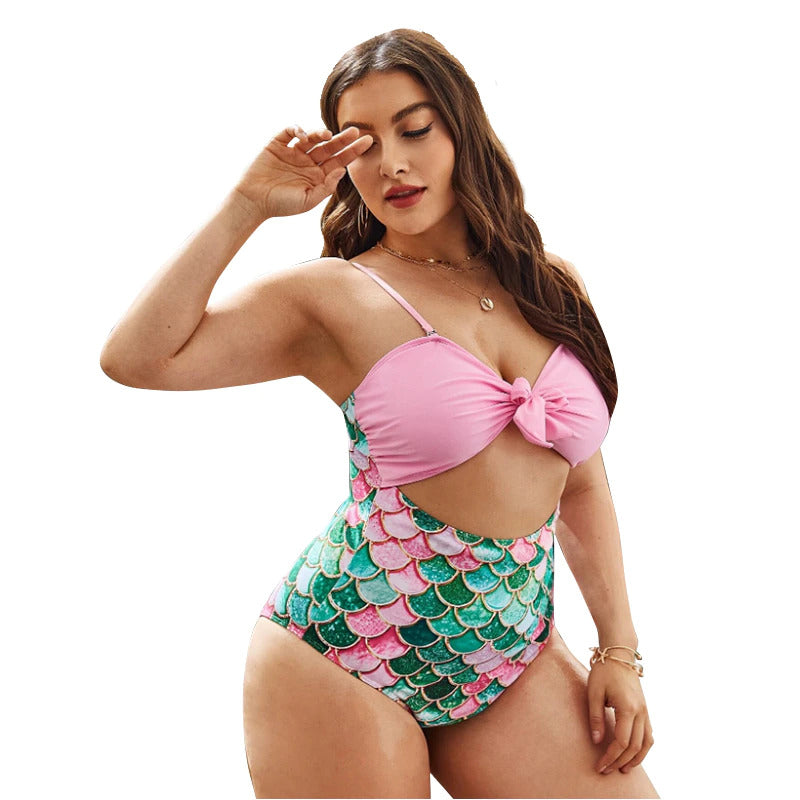 Upopby Women's Plus Size Swimsuit Mermaid Fish Scale Print One-Piece Swimsuit Display