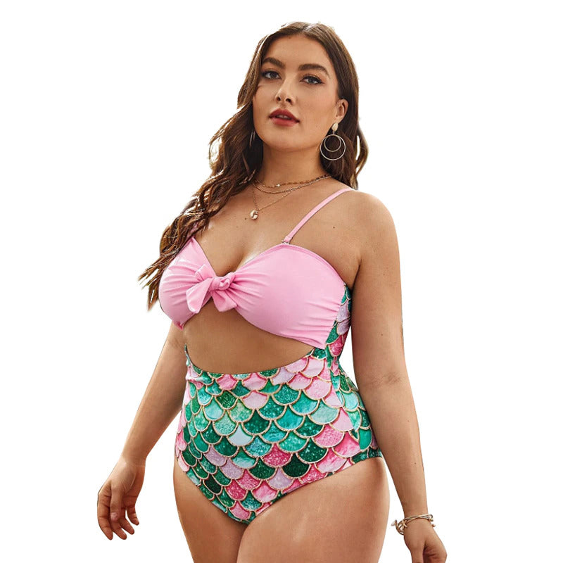 Upopby Women's Plus Size Swimsuit Mermaid Fish Scale Print One-Piece Swimsuit show